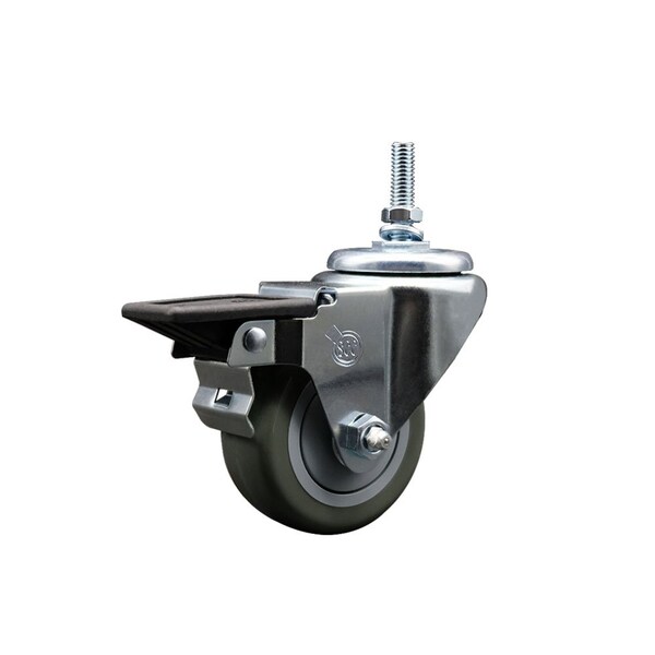 3 Inch Gray Polyurethane 38 Inch Threaded Stem Caster with Brake